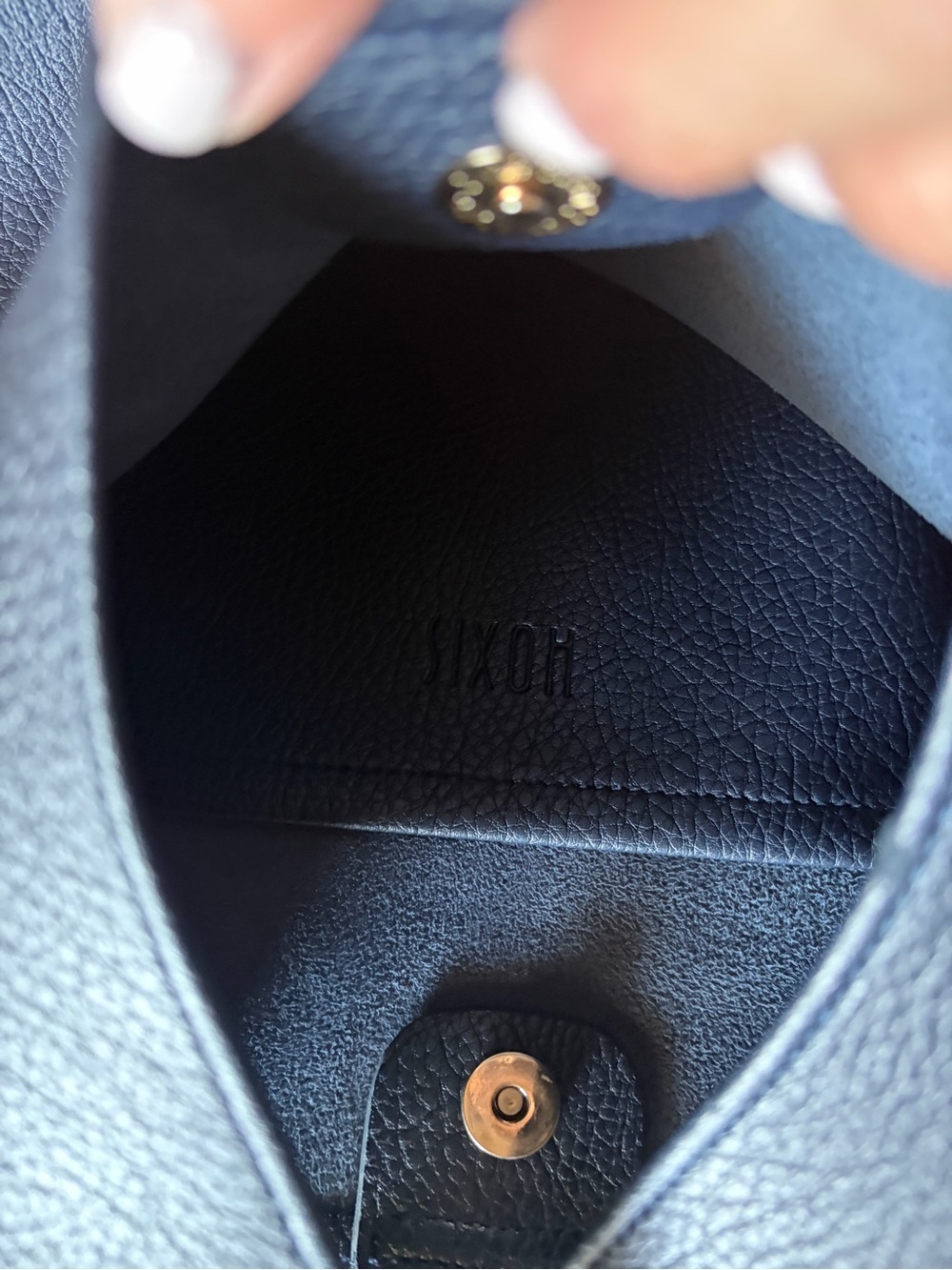 Hoxis Navy Pebbled Leather Hobo Bag - Women - Picture 11 of 11